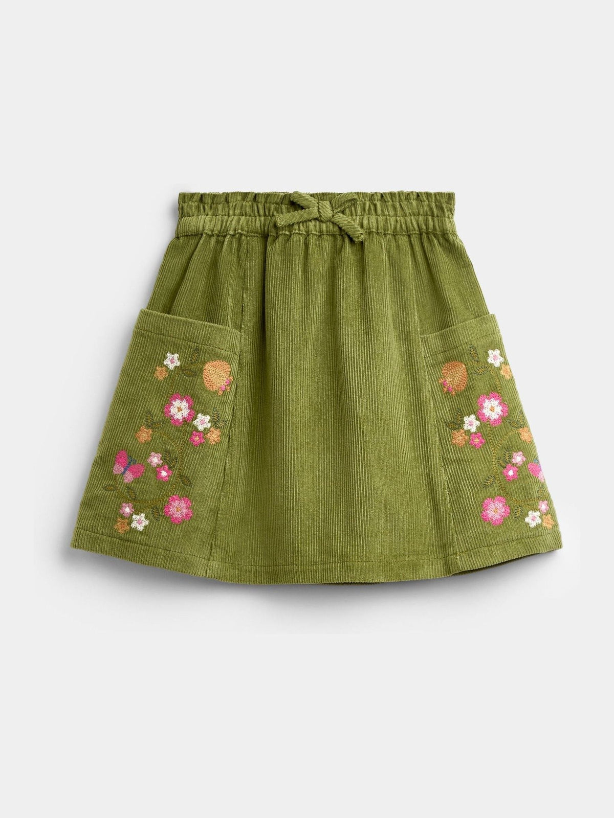 JoJo Maman Bébé Khaki Green Floral Printed Collar Top & Embroidered Cord Skirt - image 4
