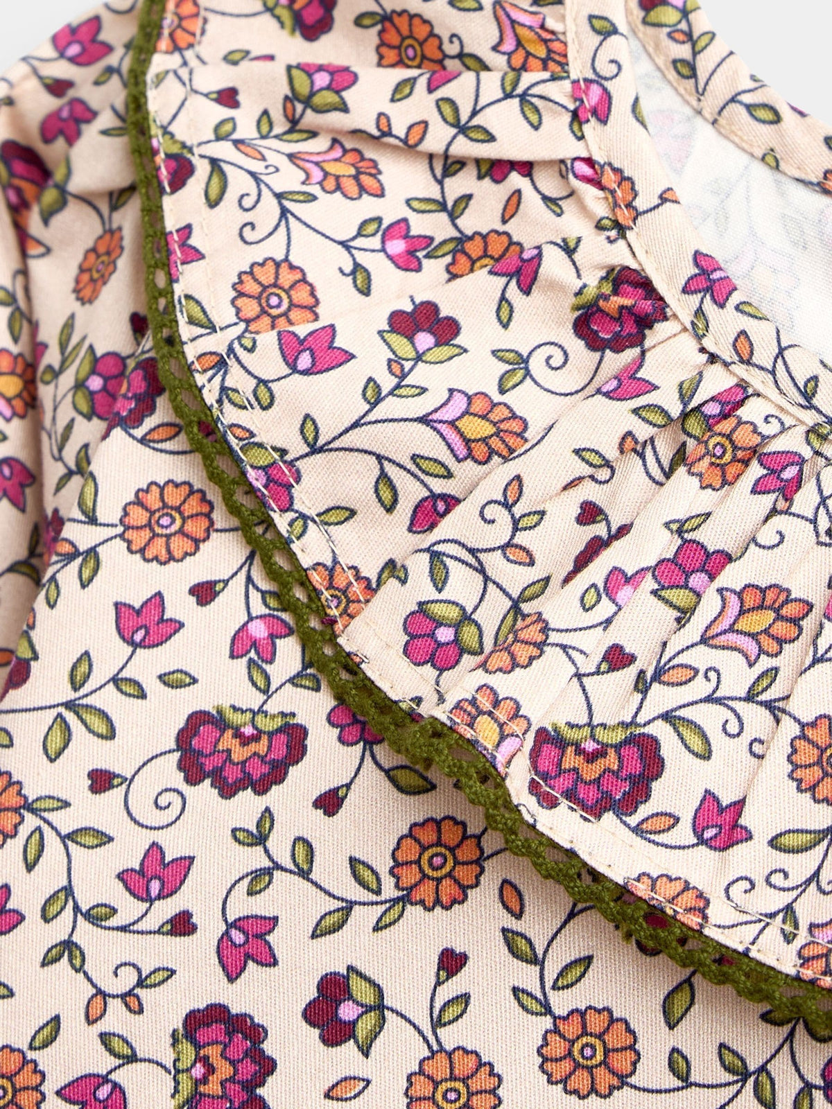 JoJo Maman Bébé Khaki Green Floral Printed Collar Top & Embroidered Cord Skirt - image 6