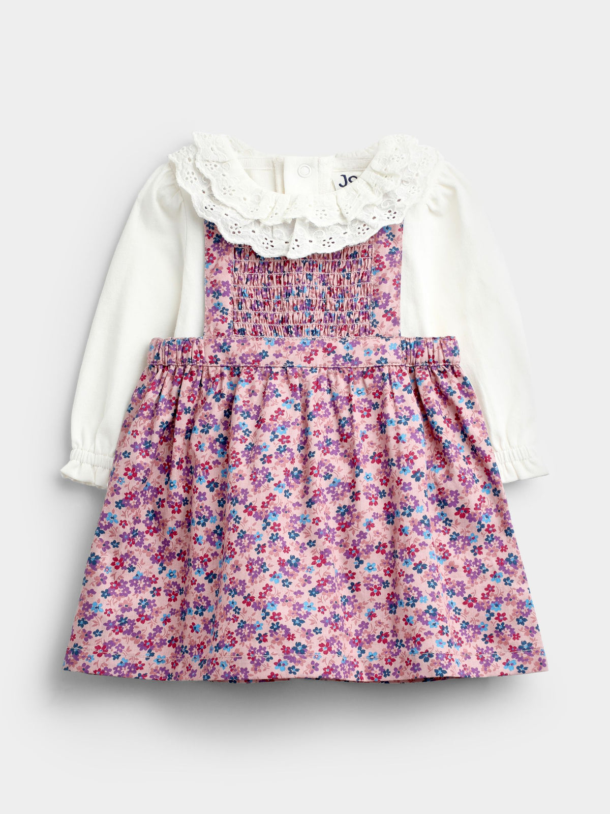 JoJo Maman Bébé Pink Ditsy Floral Smocked Pinny Dress & Body Set - image 1