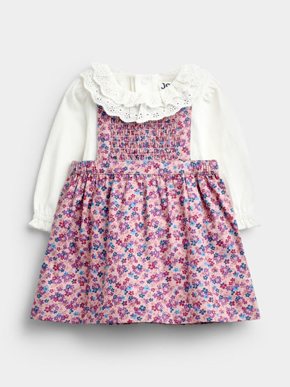JoJo Maman Bébé Pink Ditsy Floral Smocked Pinny Dress & Body Set - image 1