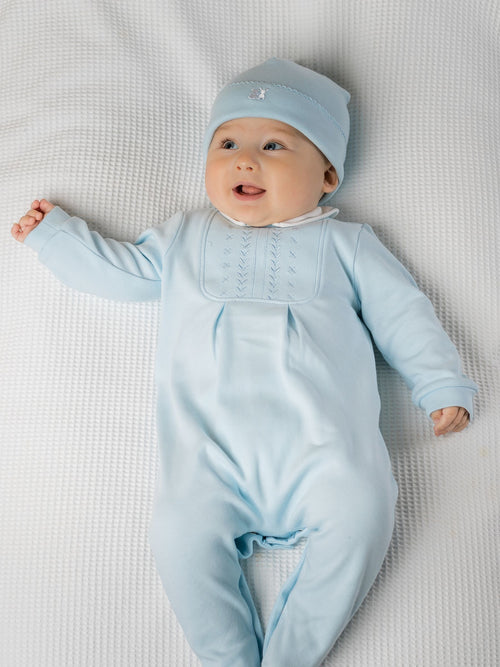 Emile Et Rose Blue 100% Cotton All In One With Embroidered Yoke & Hat image 1