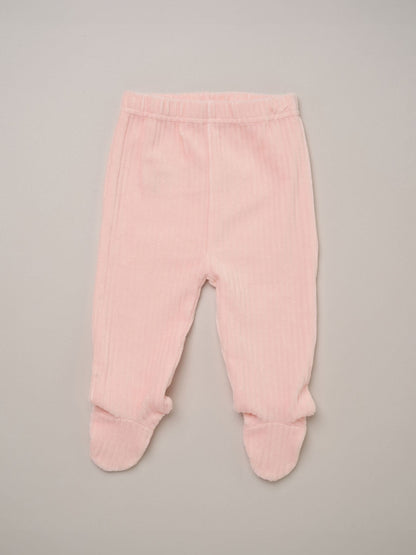 Rock-A-Bye Baby Boutique Pink Ribbed Velour Top Footed Trousers and Plush Headband Set - image 2