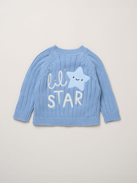 Rock-A-Bye Baby Boutique Blue Chunky Knitted Embroidered Cardigan - image 1