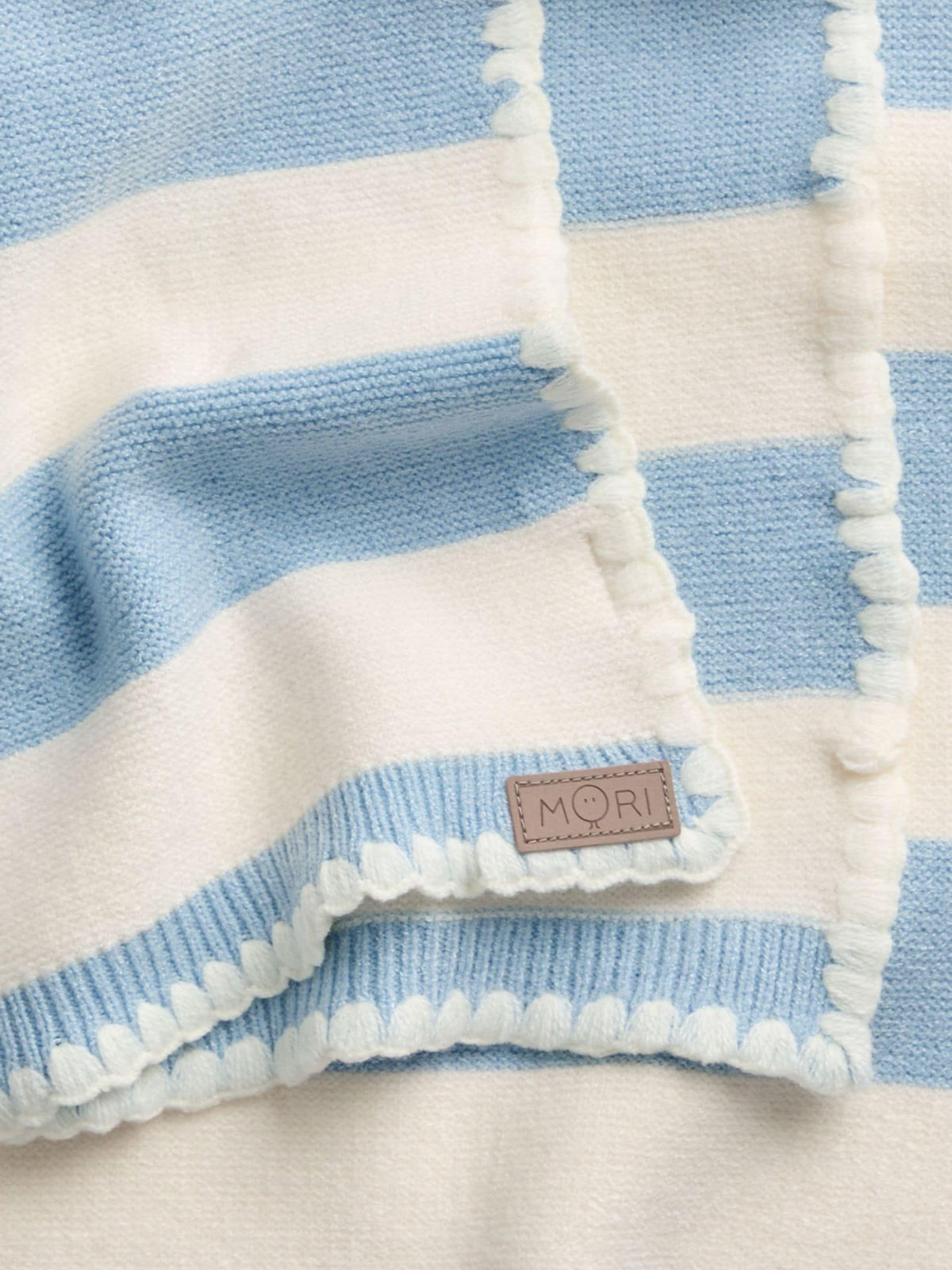 MORI Blue Supersoft Striped Blanket with Embroidery Stitch - image 4