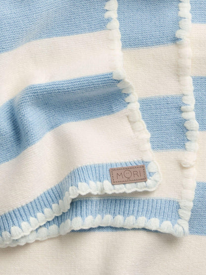 MORI Blue Supersoft Striped Blanket with Embroidery Stitch - image 4