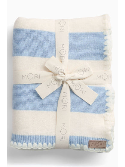 MORI Blue Supersoft Striped Blanket with Embroidery Stitch - image 5