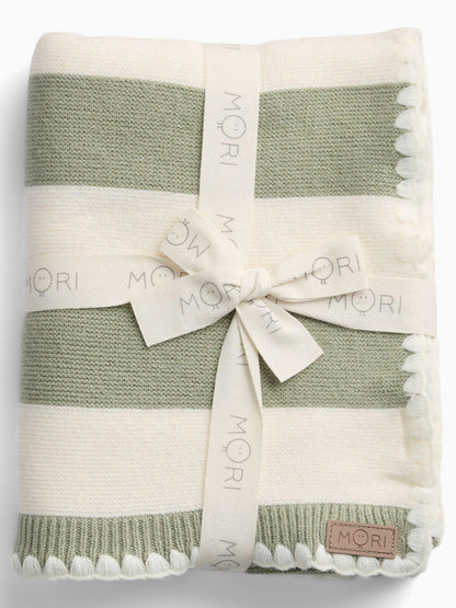 MORI Green Supersoft Striped Blanket with Embroidery Stitch - image 2