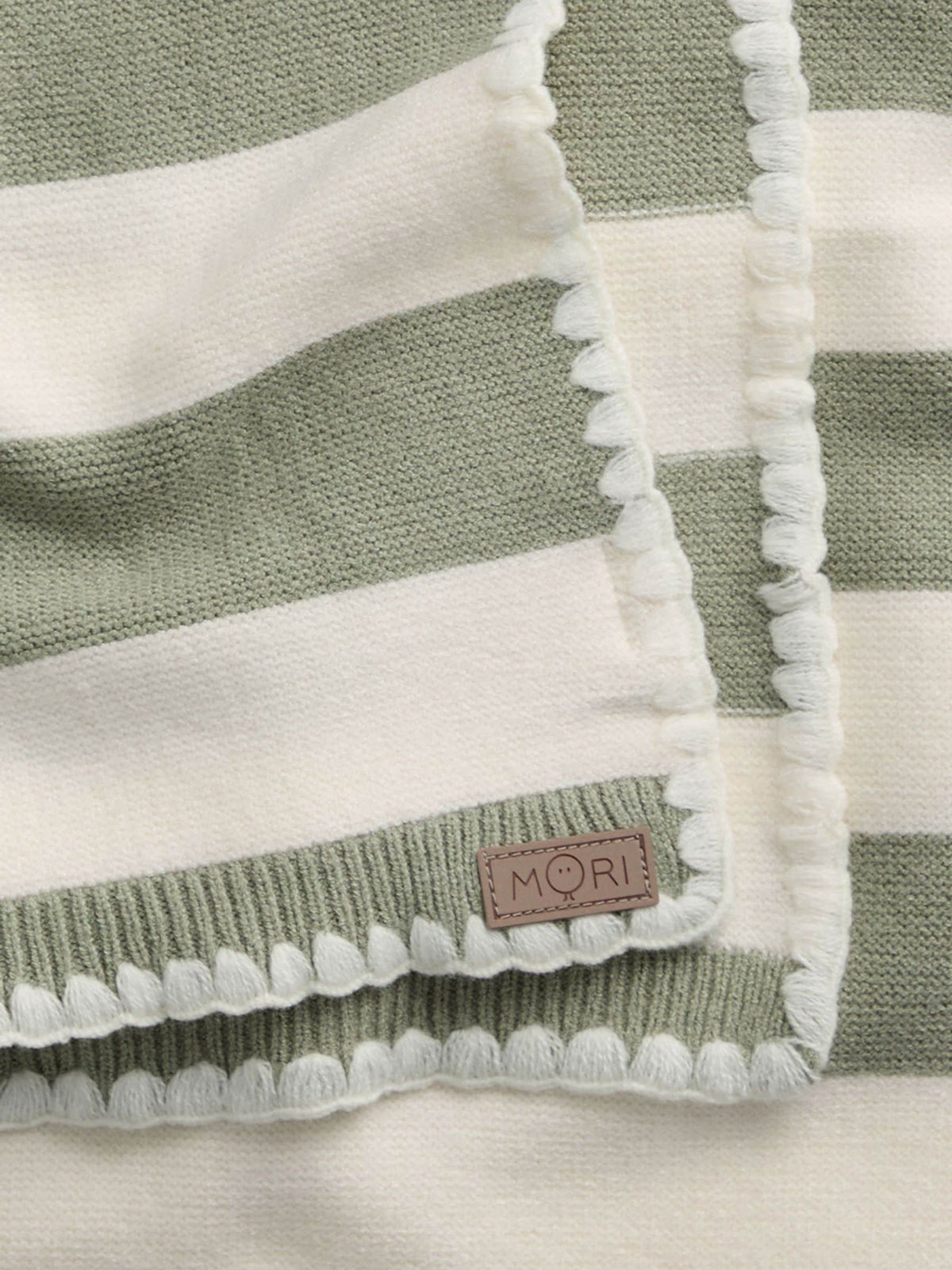 MORI Green Supersoft Striped Blanket with Embroidery Stitch - image 3