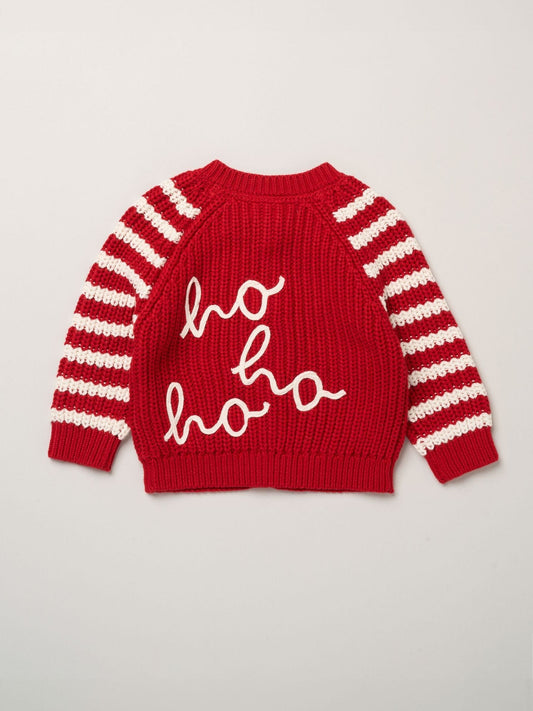 Rock-A-Bye Baby Boutique Red Stripe Chunky Knitted Embroidered Cardigan - image 1