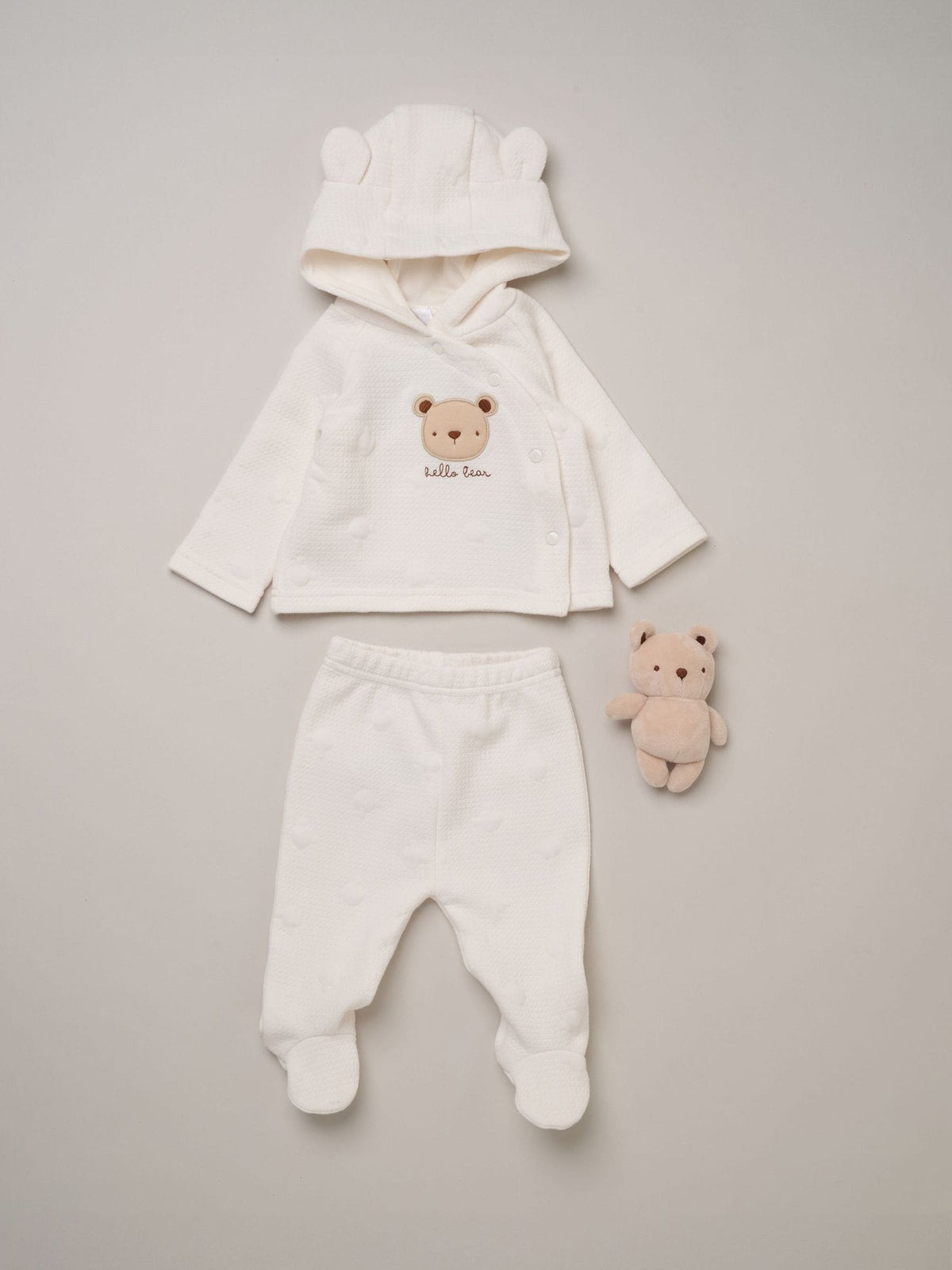 Rock-A-Bye Baby Boutique White Bear Quilted Jacket Outfit Set 3 Piece with Plush Toy - image 2