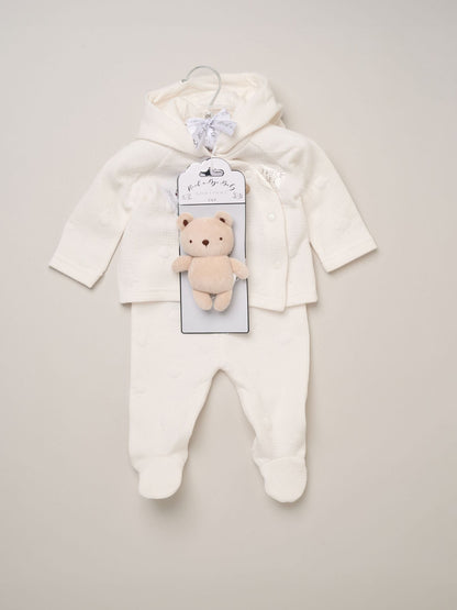 Rock-A-Bye Baby Boutique White Bear Quilted Jacket Outfit Set 3 Piece with Plush Toy - image 3