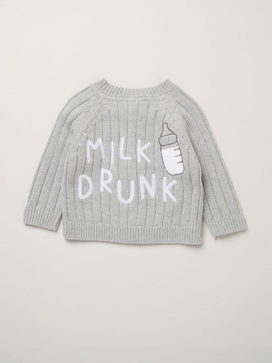 Rock-A-Bye Baby Boutique Grey Chunky Knitted Embroidered Cardigan - image 1