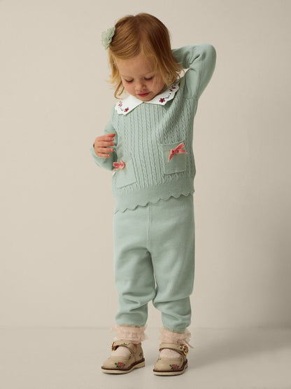 Monsoon Green Baby Cable Knit Jumper & Joggers Set - image 1