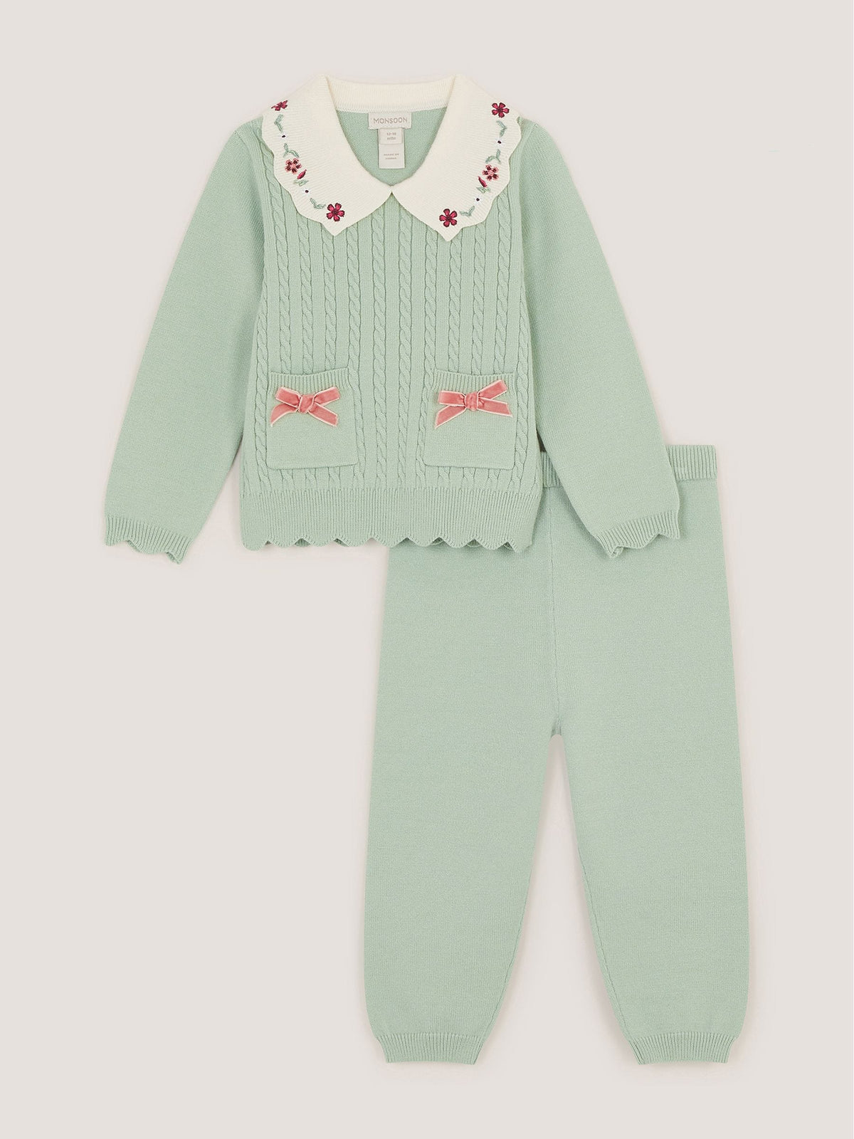 Monsoon Green Baby Cable Knit Jumper & Joggers Set - image 2