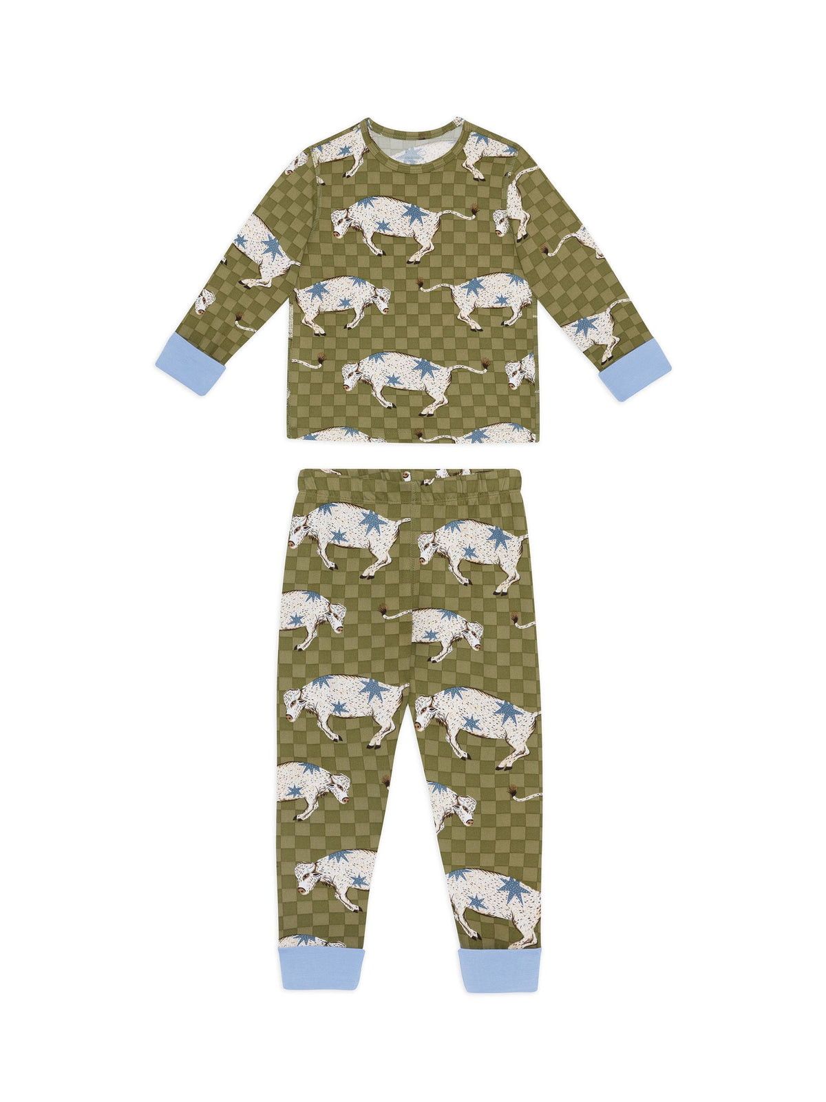 Chelsea Peers Blue Kids Two Pack Giraffe/Checkerboard Bison Print Long Pyjama Set - image 5