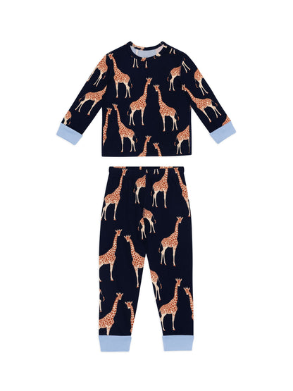 Chelsea Peers Blue Kids Two Pack Giraffe/Checkerboard Bison Print Long Pyjama Set - image 6