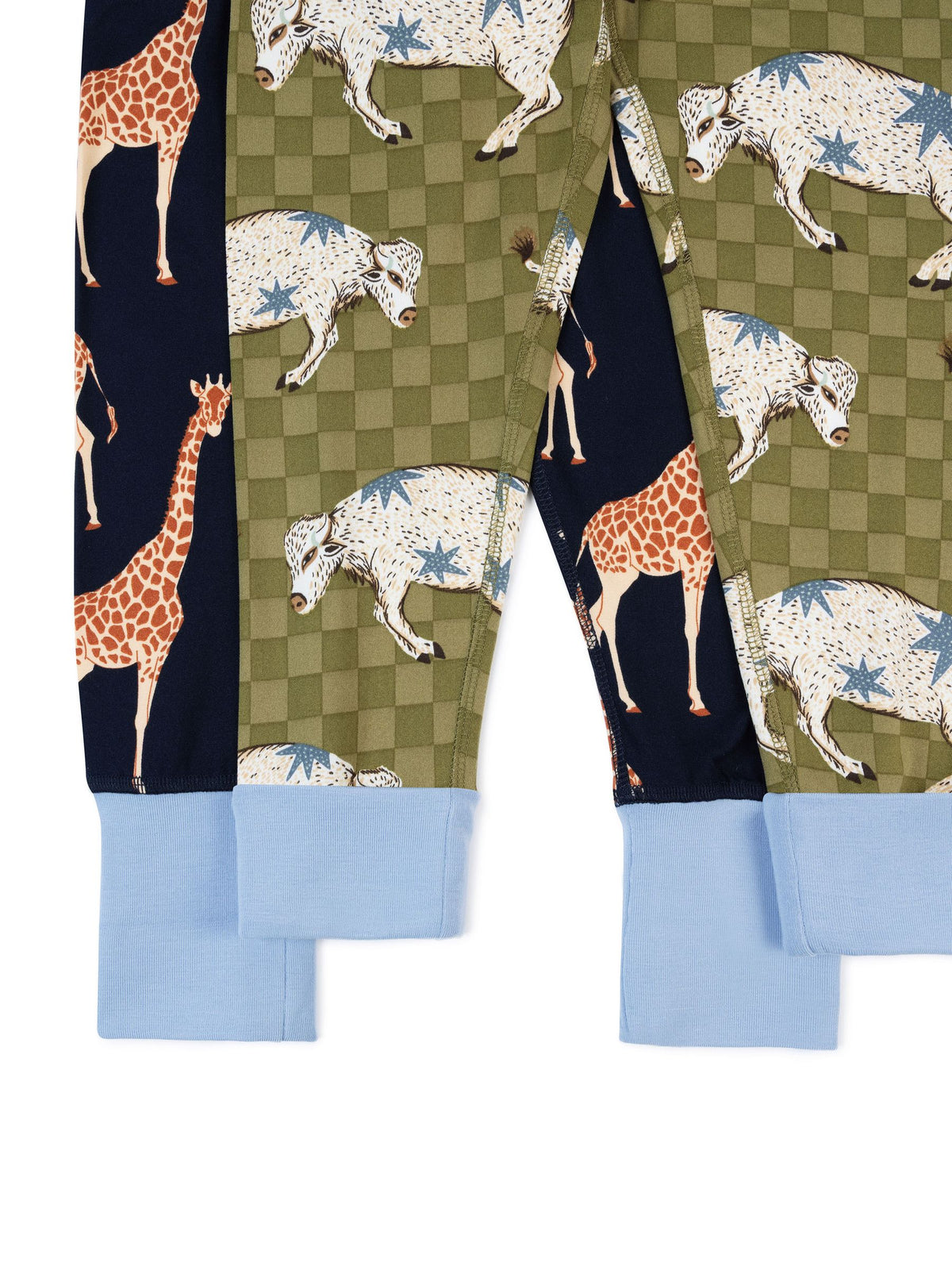 Chelsea Peers Blue Kids Two Pack Giraffe/Checkerboard Bison Print Long Pyjama Set - image 8