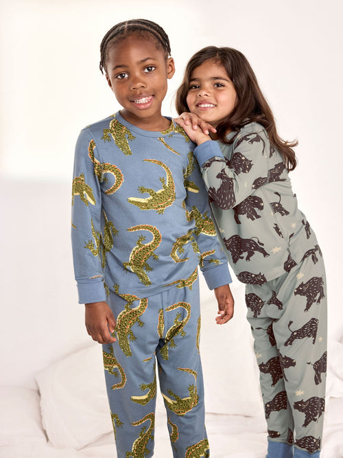 Chelsea Peers Blue Kids Two Pack Crocodile Lagoon / Star Light Bison Print Long Pyjama Set - image 1