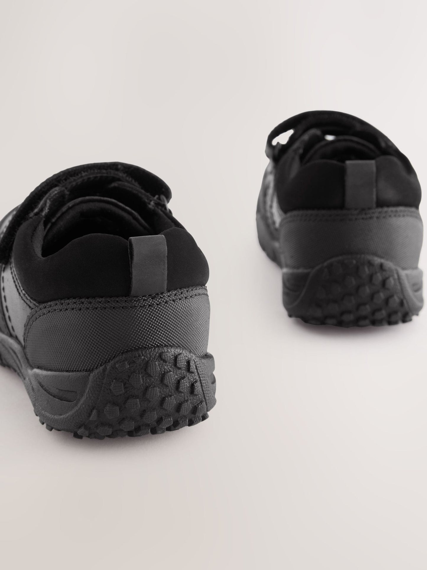 Black Extra Wide Fit (H) School Leather Elastic Lace Shoes image 4