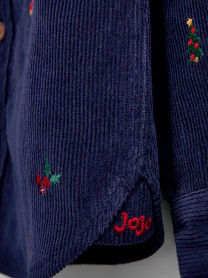 JoJo Maman Bébé Navy Blue Christmas Embroidered Cord Shirt - image 3