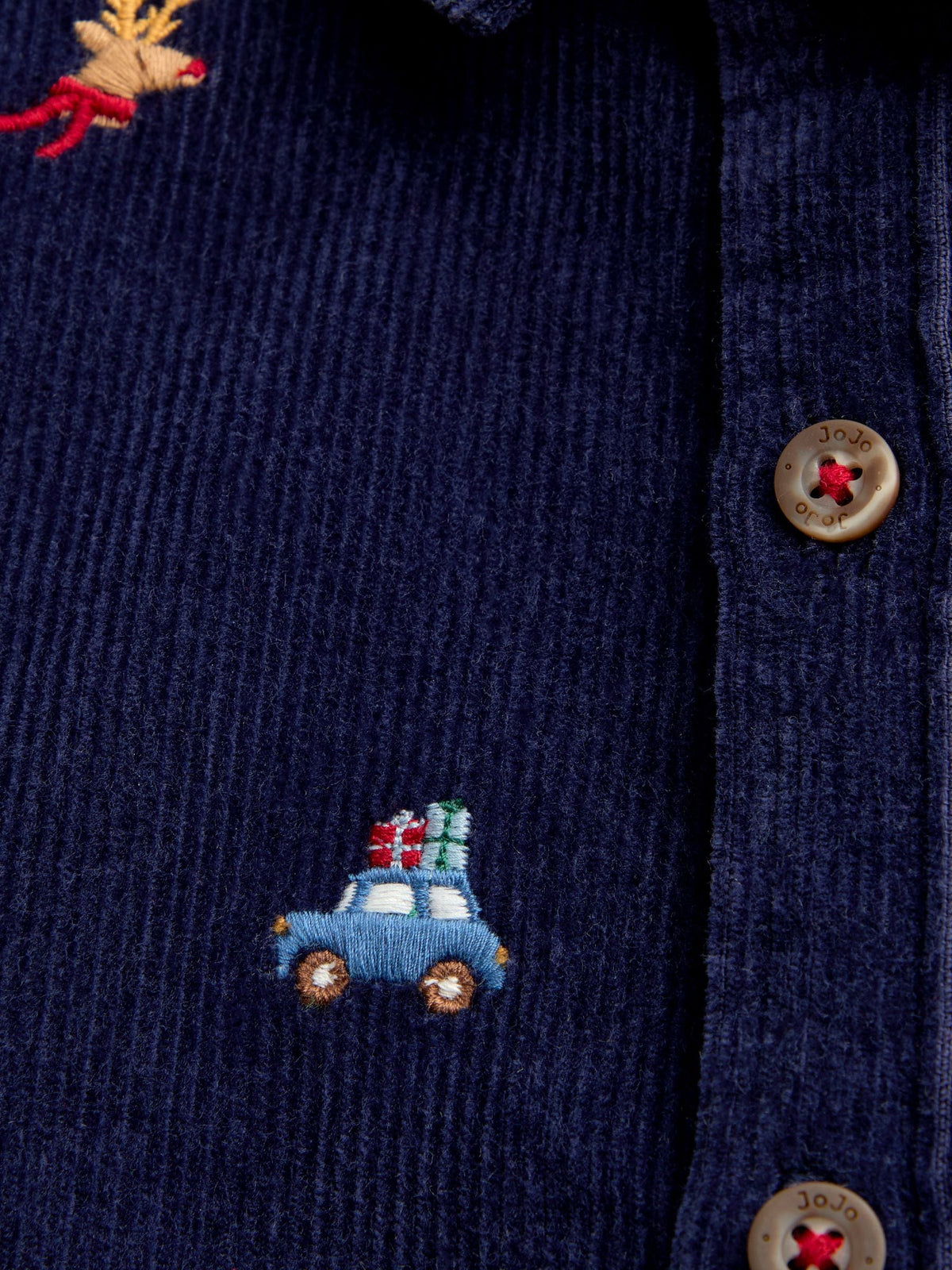 JoJo Maman Bébé Navy Blue Christmas Embroidered Cord Shirt - image 4