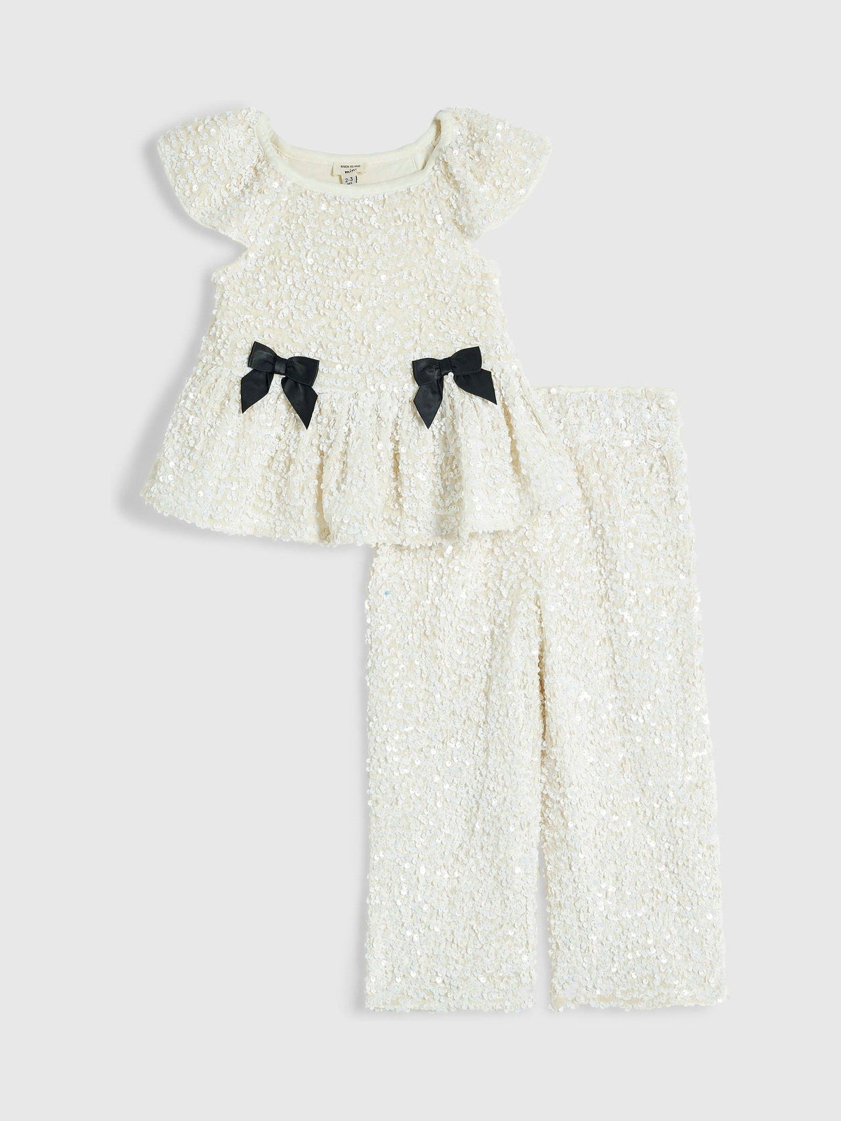 River Island Cream Sequin Bow Top & Trousers Set - image 1