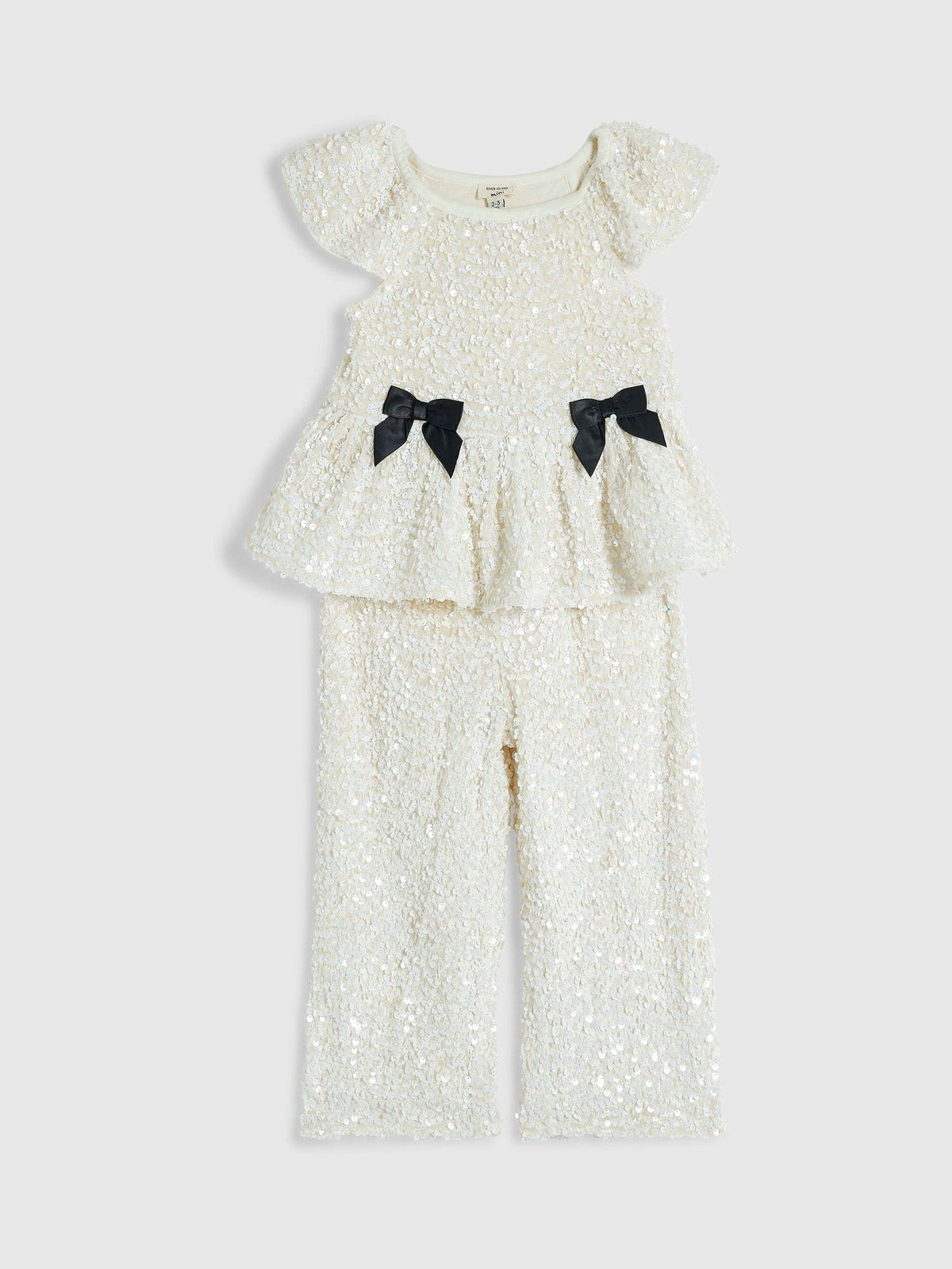 River Island Cream Sequin Bow Top & Trousers Set - image 2
