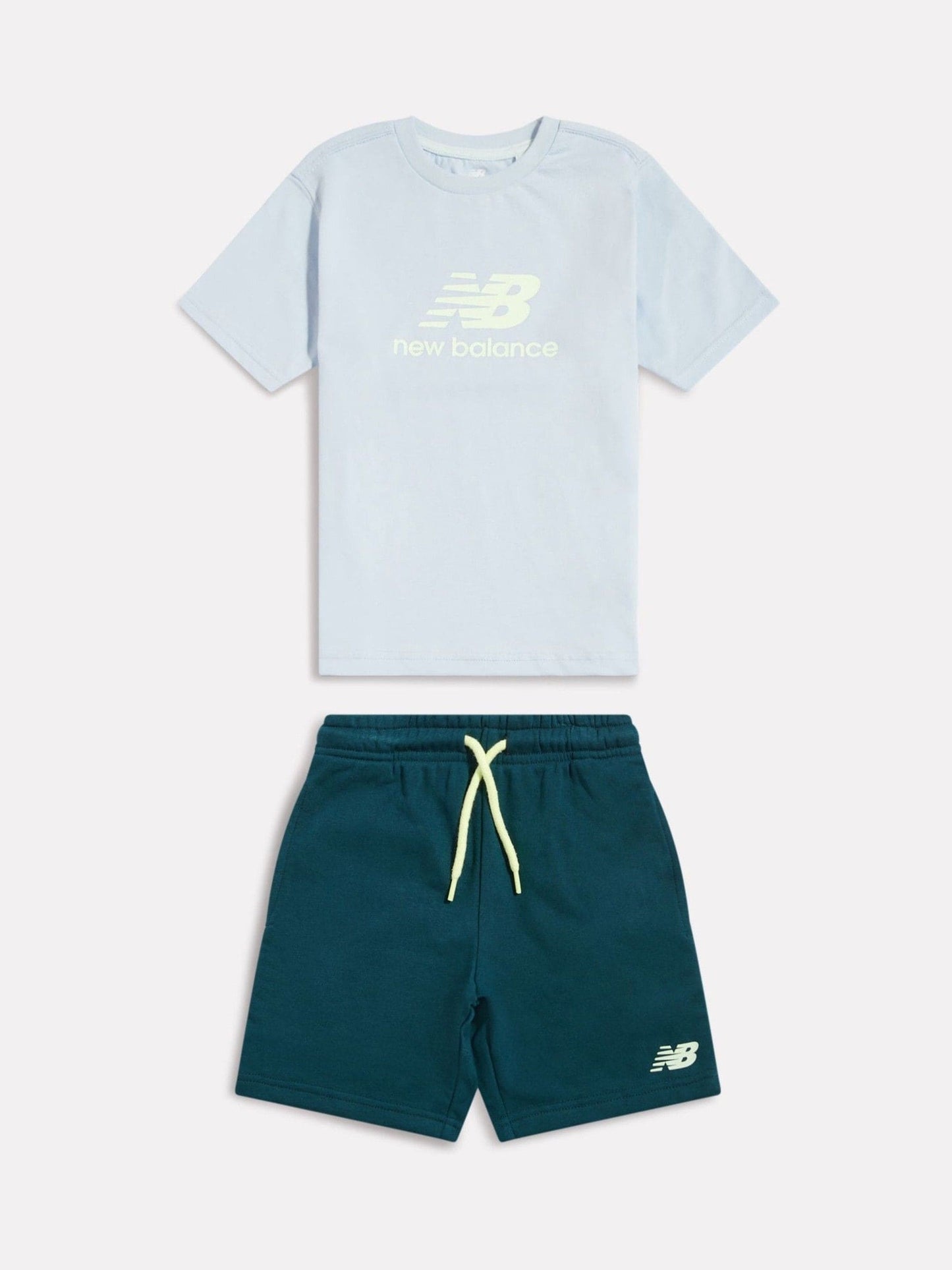 New Balance Teal Blue Stacked Logo T-Shirt & FT Shorts Set image 1
