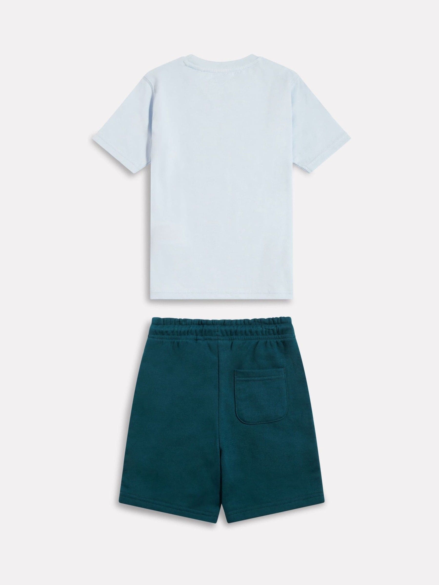 New Balance Teal Blue Stacked Logo T-Shirt & FT Shorts Set image 2