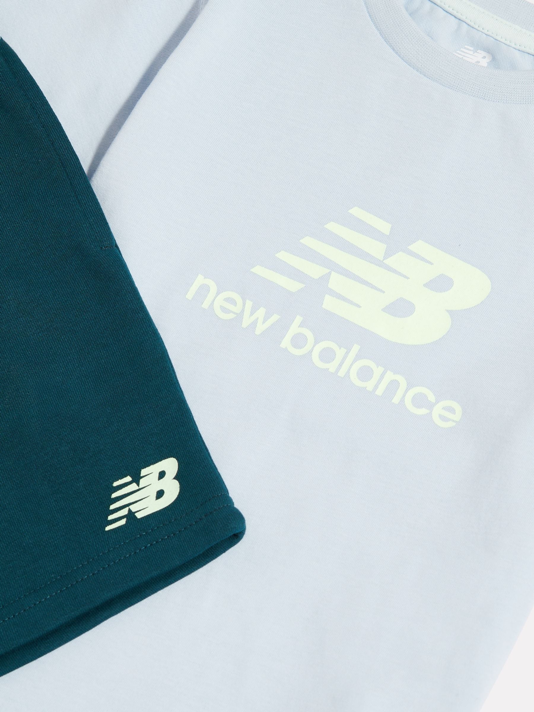 New Balance Teal Blue Stacked Logo T-Shirt & FT Shorts Set image 3