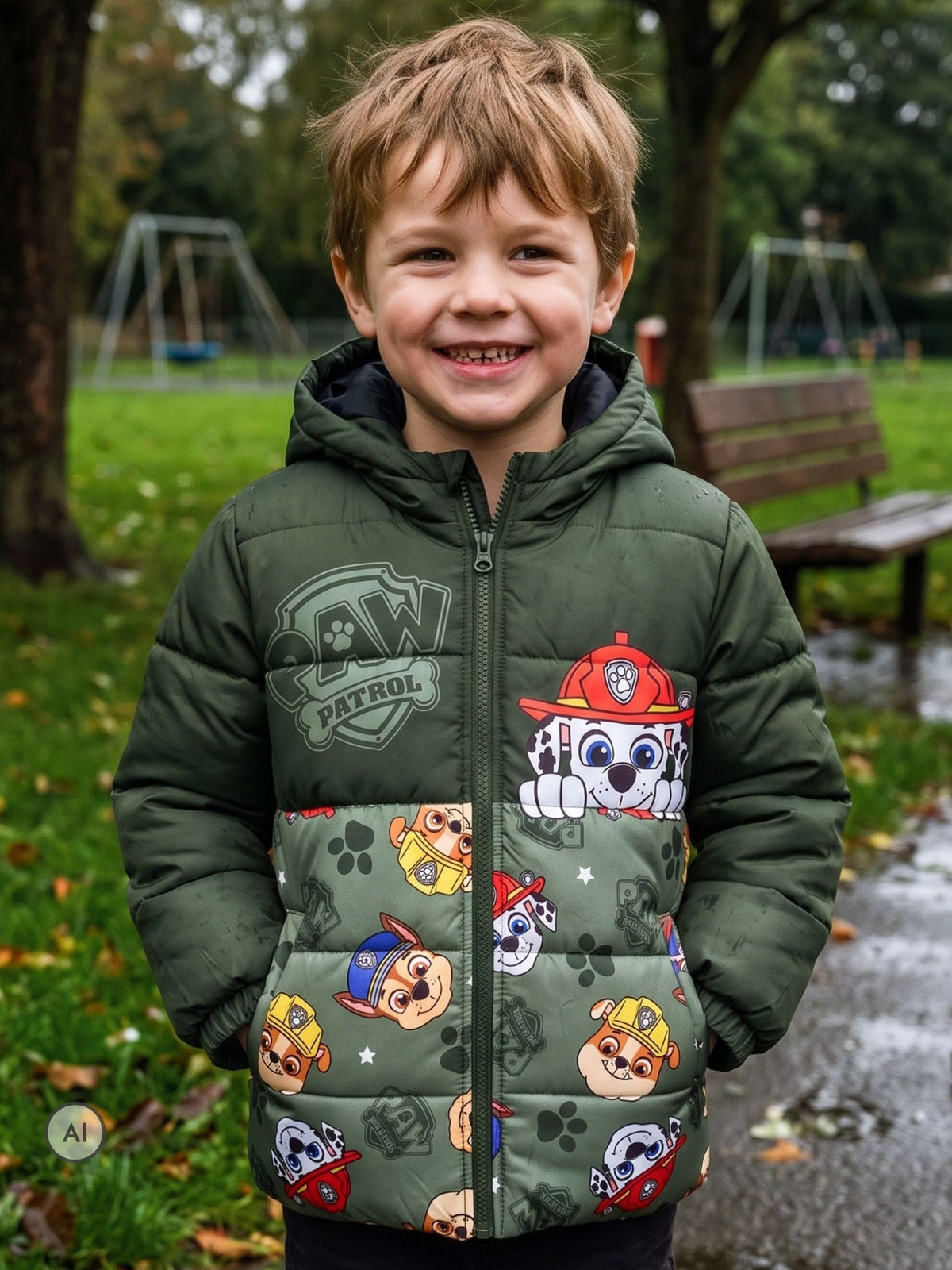 Character Green PAW Patrol Puffer Jacket Marshall, Chase & Rubble - image 6