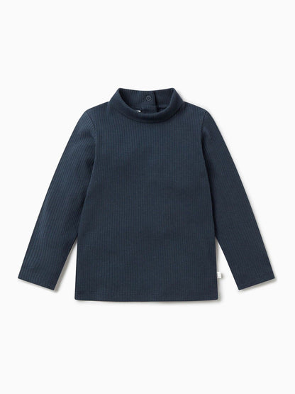 MORI Blue Ribbed Roll Neck Supersoft T-Shirt - image 1