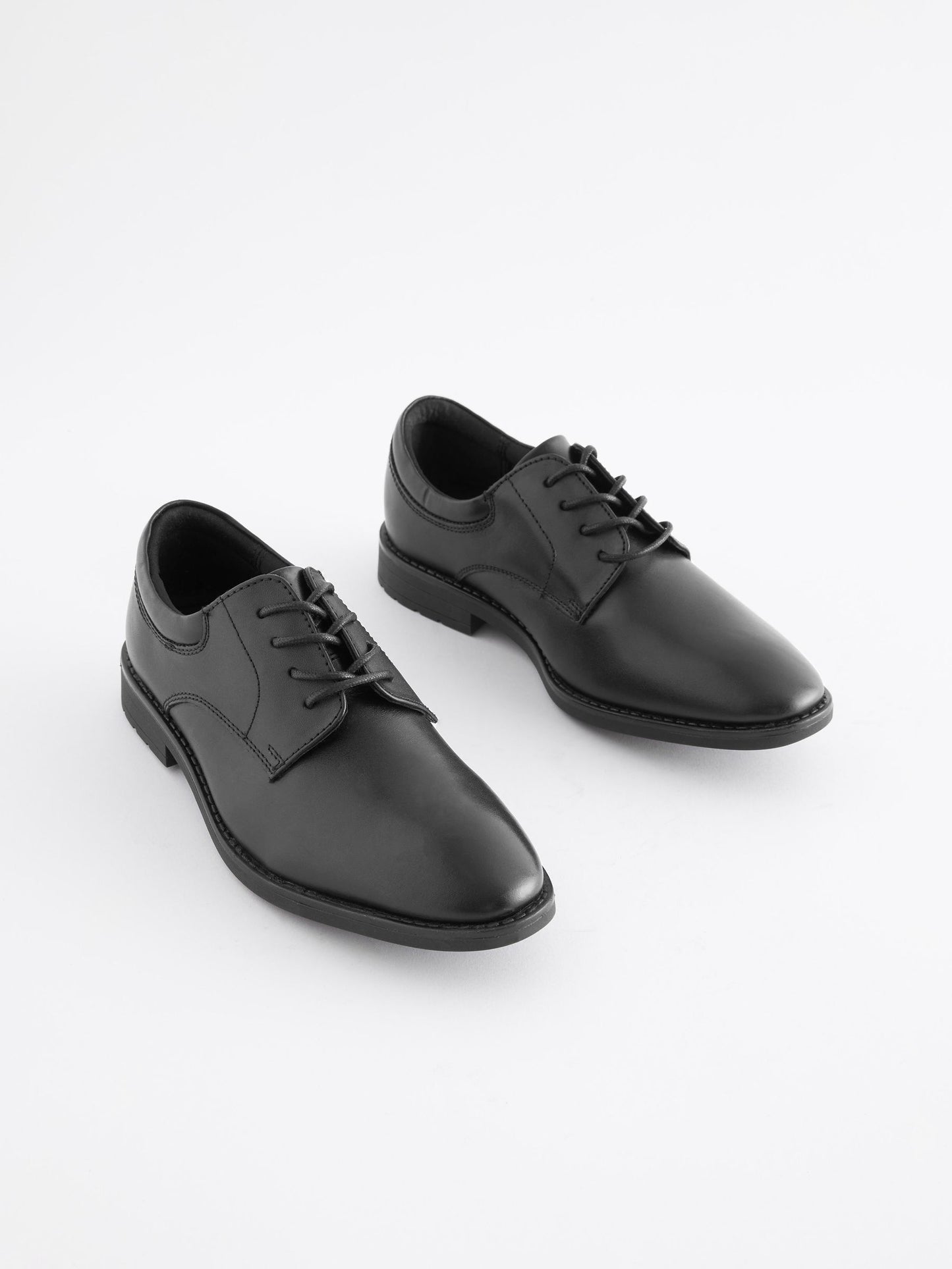Black Standard Fit (F) School Leather Plain Front  Lace-Up Shoes image 1