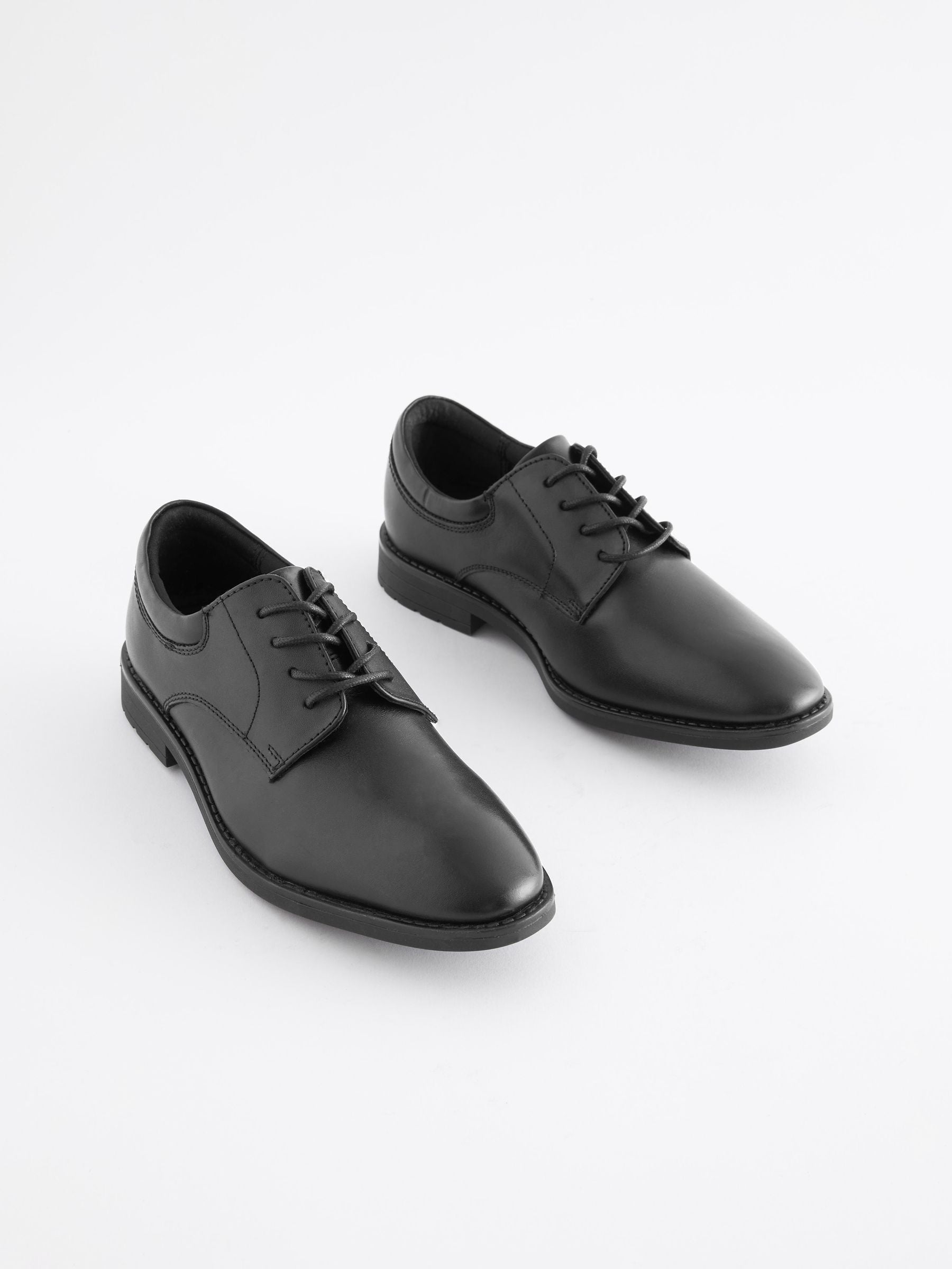 Black Standard Fit (F) School Leather Plain Front  Lace-Up Shoes image 1