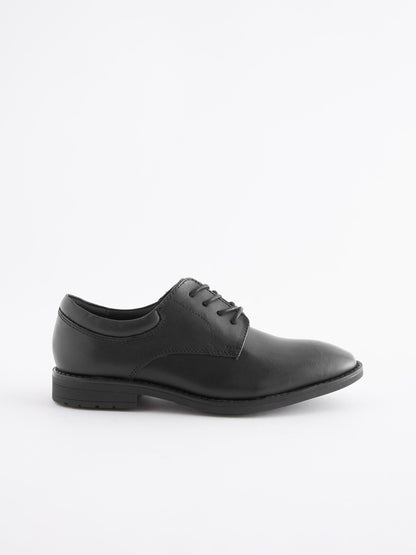Black Standard Fit (F) School Leather Plain Front  Lace-Up Shoes image 2