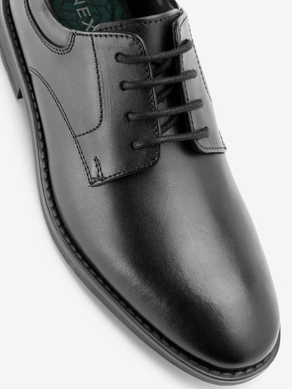Black Standard Fit (F) School Leather Plain Front  Lace-Up Shoes image 5
