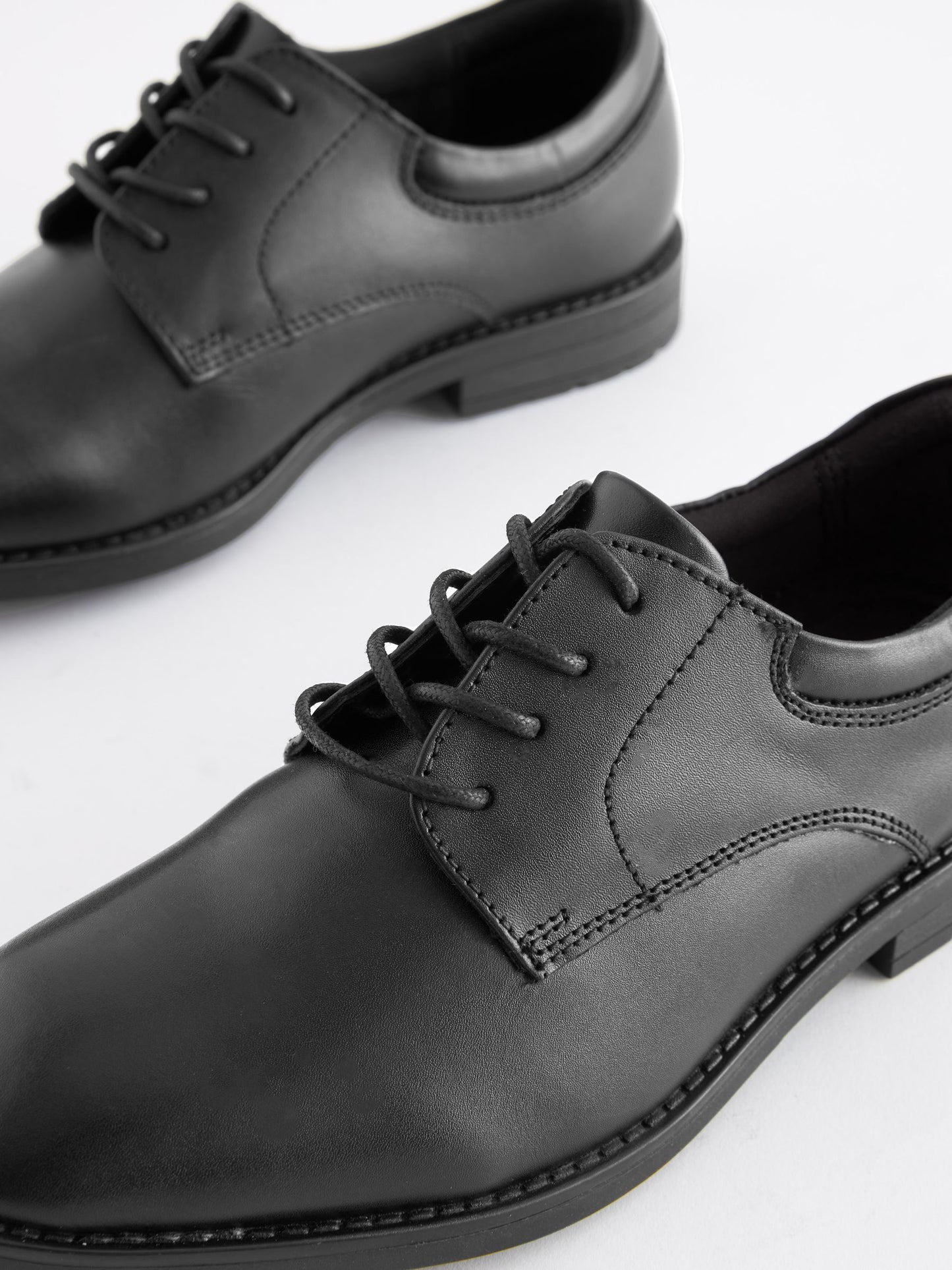 Black Standard Fit (F) School Leather Plain Front  Lace-Up Shoes image 6