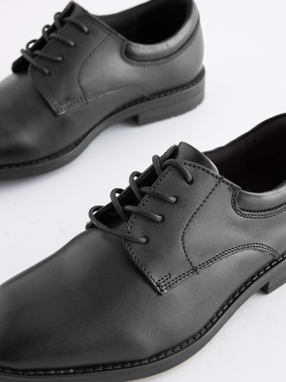Black Standard Fit (F) School Leather Plain Front  Lace-Up Shoes image 6