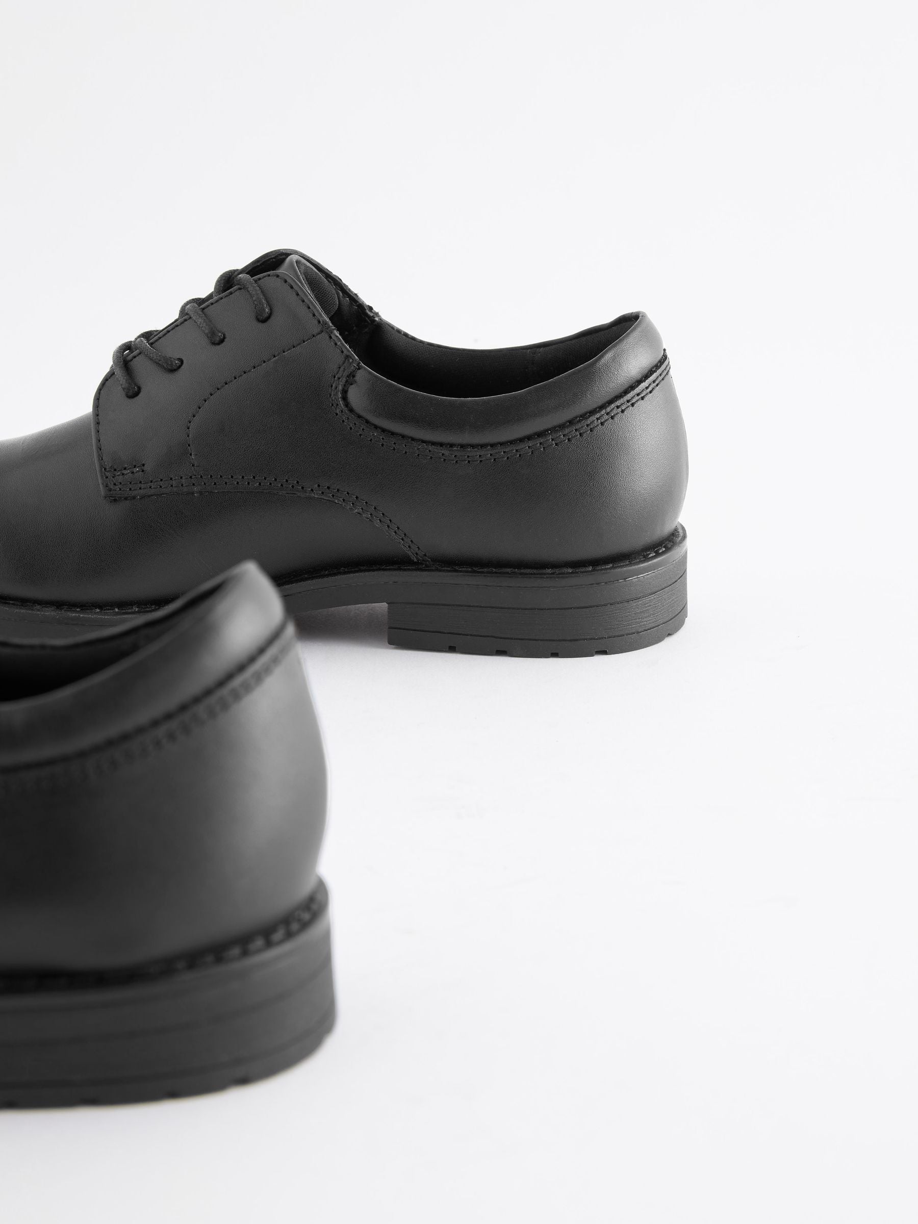 Black Standard Fit (F) School Leather Plain Front  Lace-Up Shoes image 7