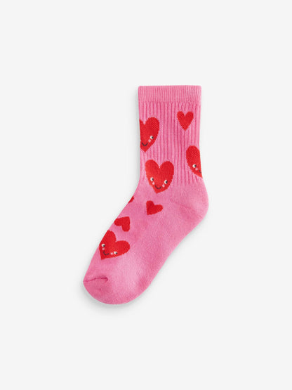 Pink/White Heart Cotton Rich Cushioned Sole Ankle Socks 3 Pack image 3
