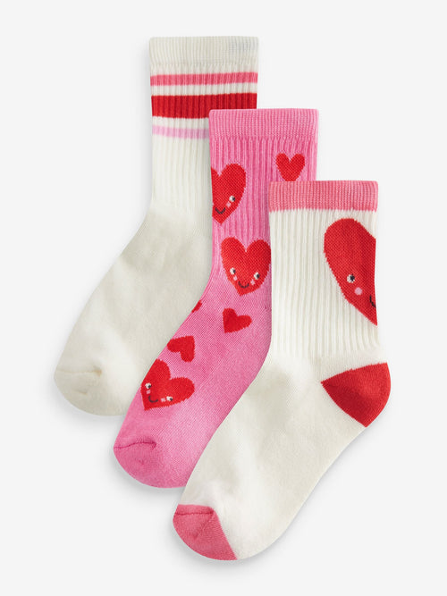 Pink/White Heart Cotton Rich Cushioned Sole Ankle Socks 3 Pack image 1