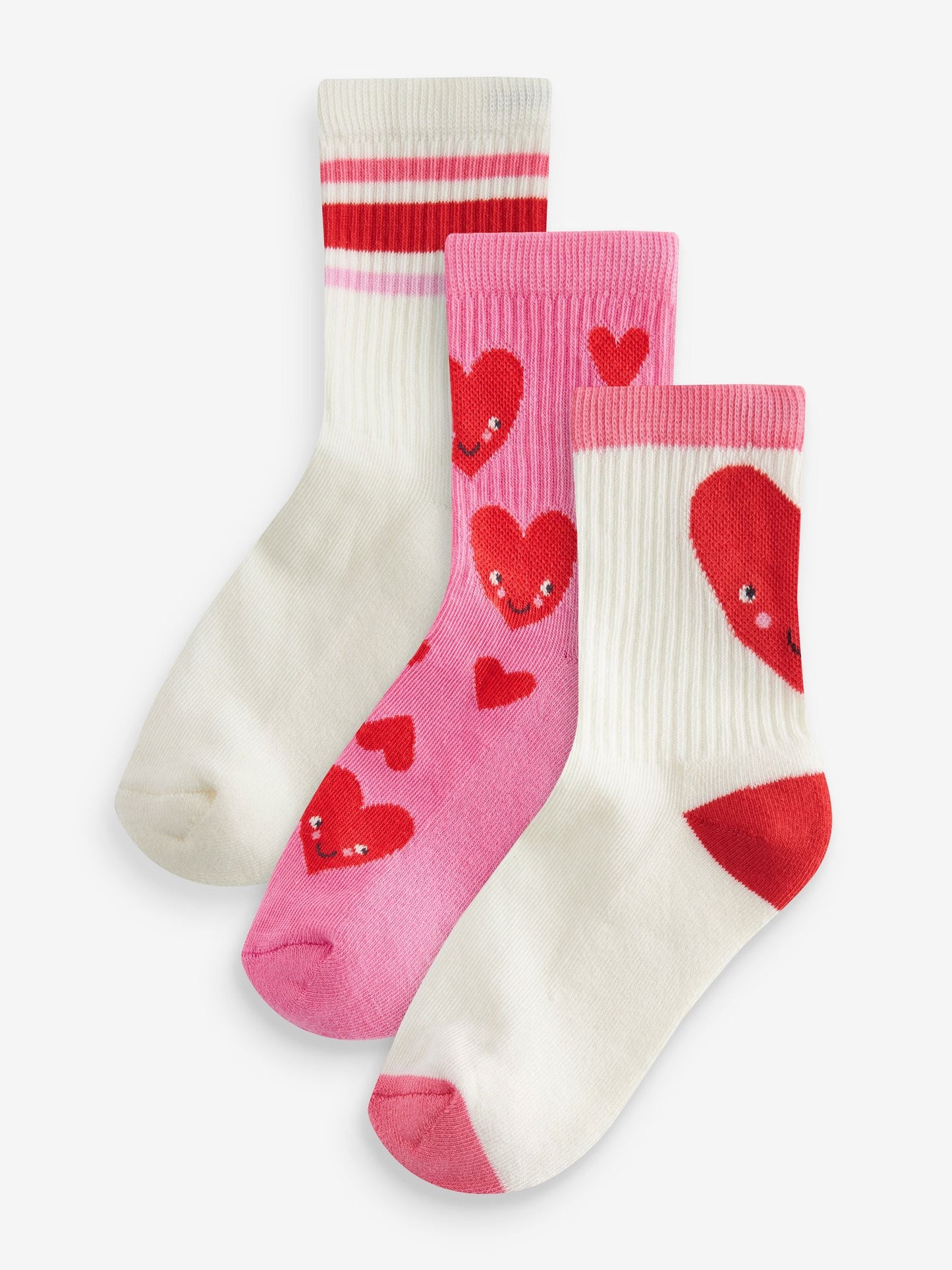 Pink/White Heart Cotton Rich Cushioned Sole Ankle Socks 3 Pack image 1