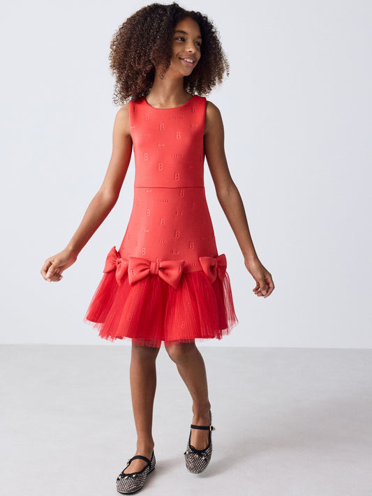 Baker by Ted Baker Red Mesh 3D Bow Hem Embossed Scuba Dress - image 1