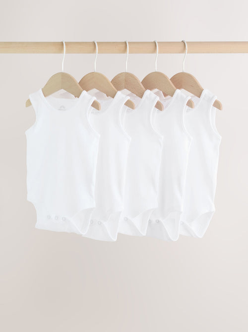 White 5 Pack Baby Vest Bodysuits image 1