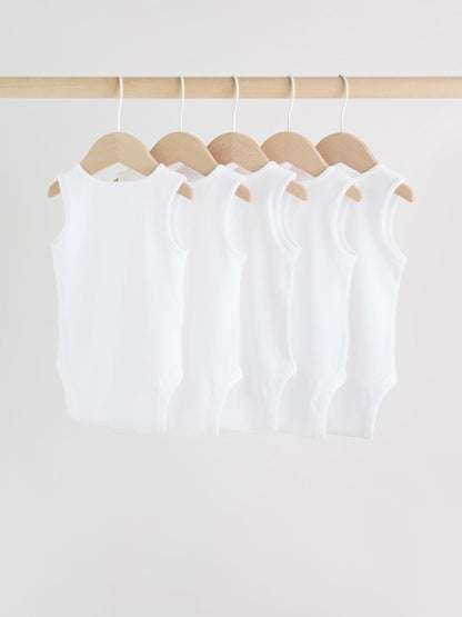 White 5 Pack Baby Vest Bodysuits image 2