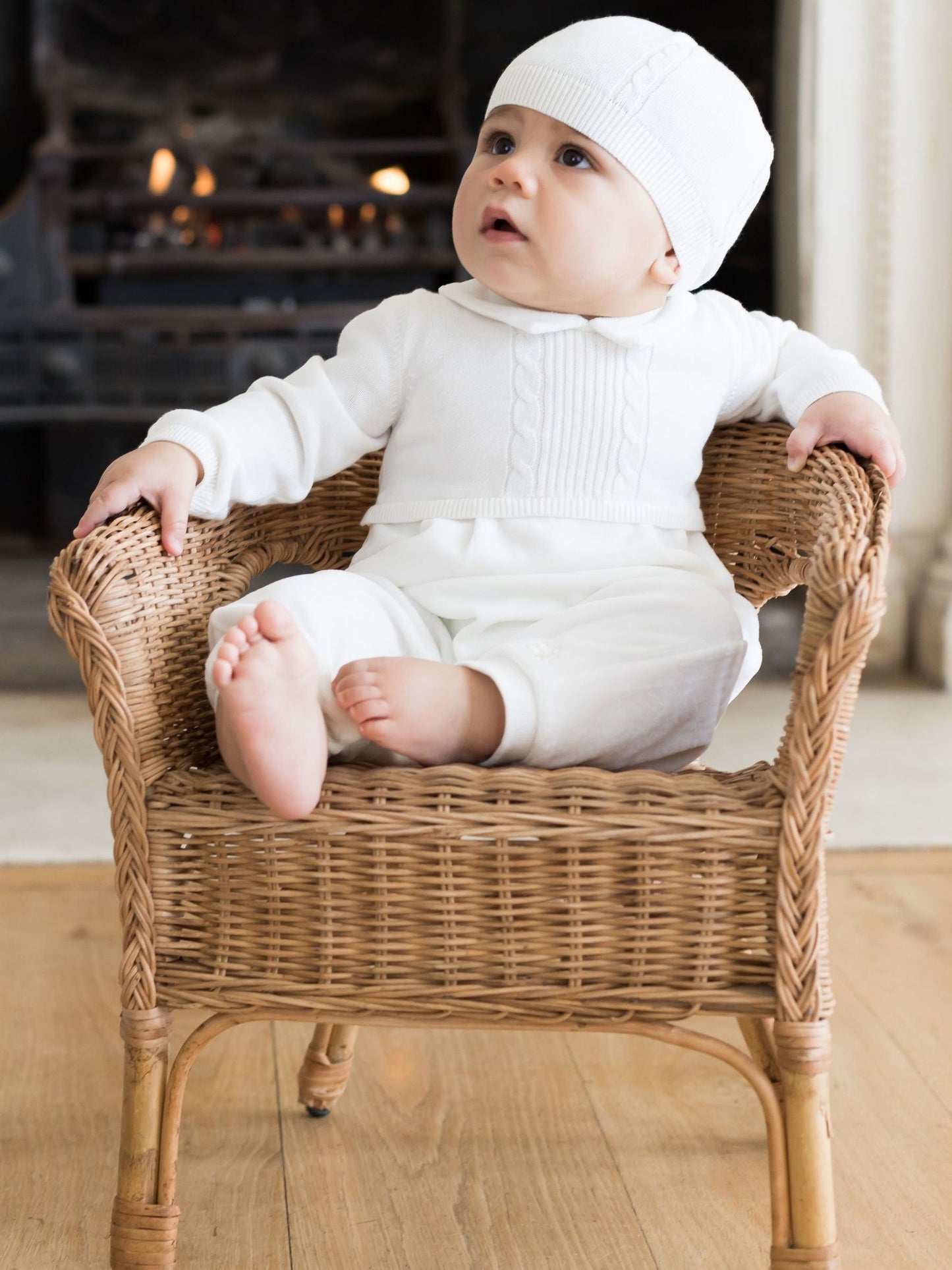 Emile Et Rose White 100% Cotton Cable Knit Upper & Velour Lower Aio With Hat image 1