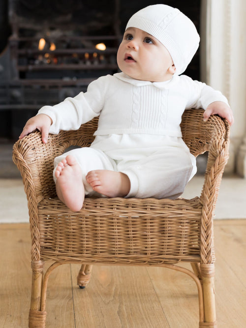 Emile Et Rose White 100% Cotton Cable Knit Upper & Velour Lower Aio With Hat image 1