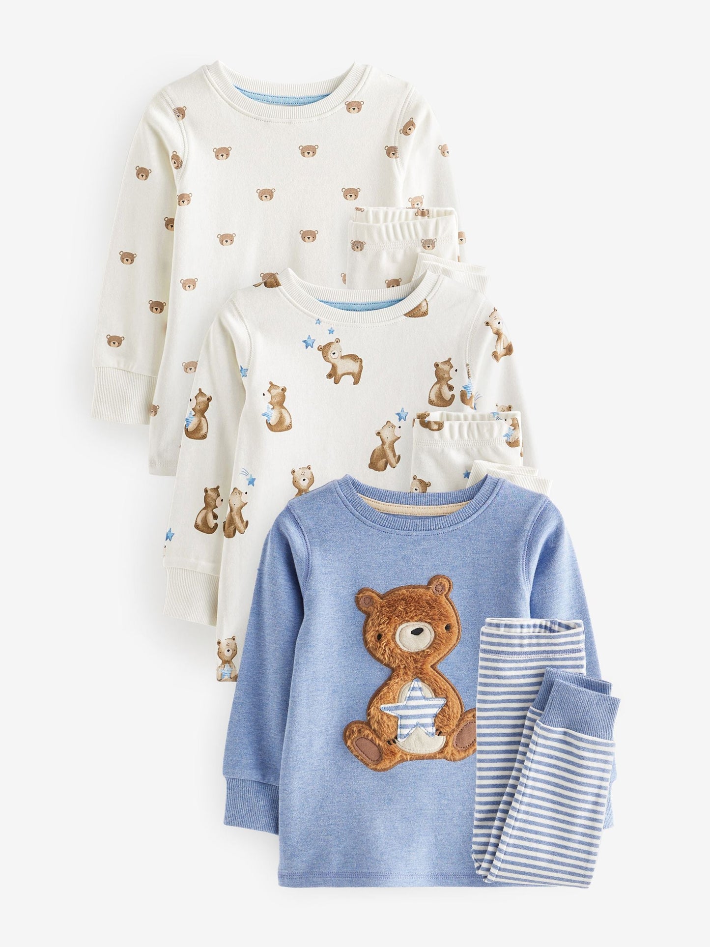 Light Blue Bear 3 Pack Snuggle Pyjamas (9mths-6yrs)