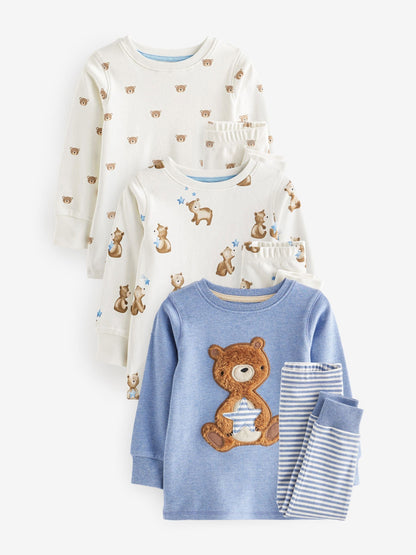 Light Blue Bear 3 Pack Snuggle Pyjamas (9mths-6yrs)