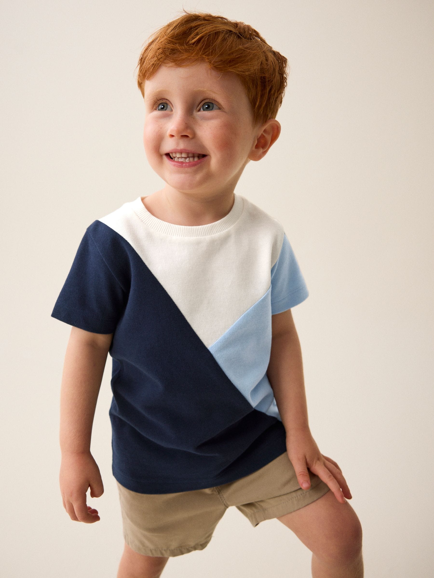 Blue/Navy Short Sleeve Colourblock T-Shirt (3mths-7yrs) image 1